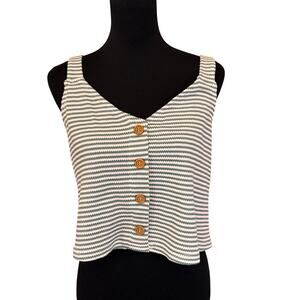 New LUMIERE Women's Green White Striped Button Front Tank Top Size L
